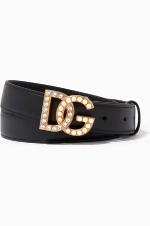 Dolce & Gabbana DG Rhinestones & Pearls Belt in Leather, 25mm
