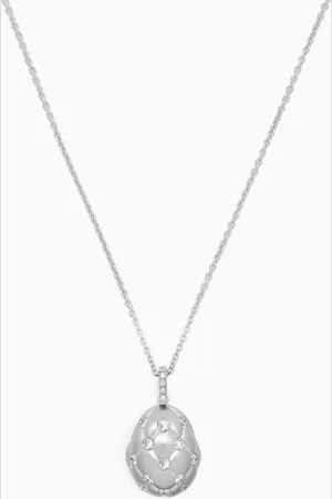 Faberge Treillage Brushed Diamond Egg Necklace in 18kt White Gold