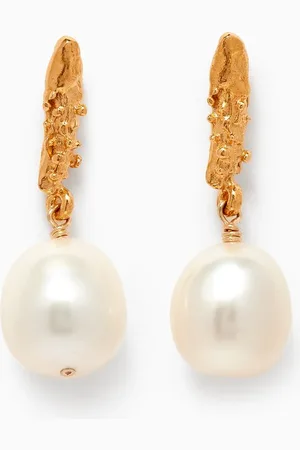 Alighieri The Lustre of the Moon Pearl Drop Earrings in 24kt Gold-plated Bronze
