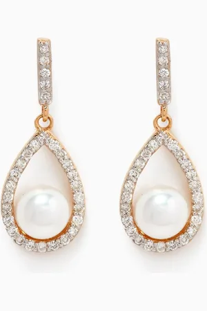 Mateo New York Diamond Pearl Tear Drop Earrings in 14kt Gold