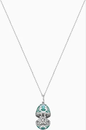 Faberge Heritage Diamond & Guilloché Snowflake Locket Necklace in 18kt White Gold