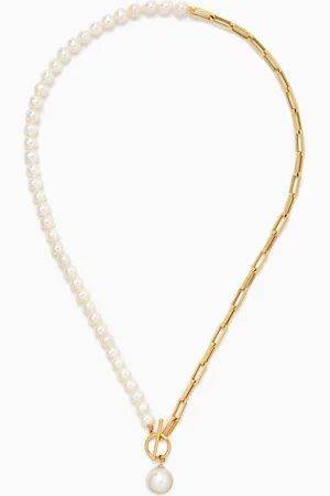 Damas Kiku Demi Pearl Paperclip Necklace in 18kt Gold