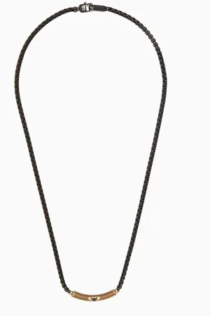Emporio Armani Logo Necklace in Leather & Stainless Steel