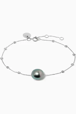 Robert Wan Links of Love Pearl & Diamond Chain Bracelet in 18kt White Gold