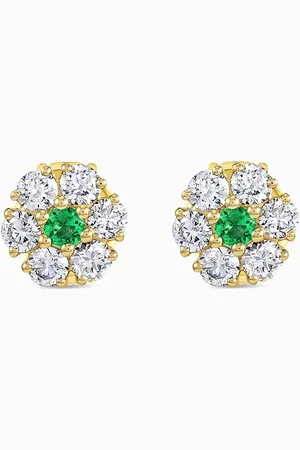 Fergus James Halo Diamond & Emerald Stud Earrings in 18kt Gold