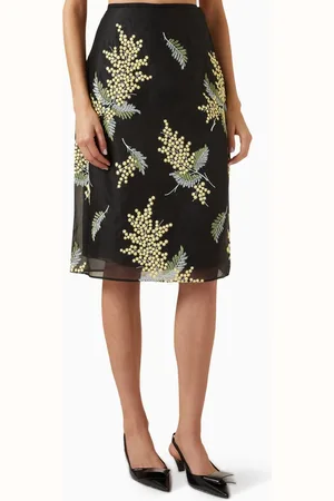 Prada Floral-embroidered Midi Skirt in Tulle