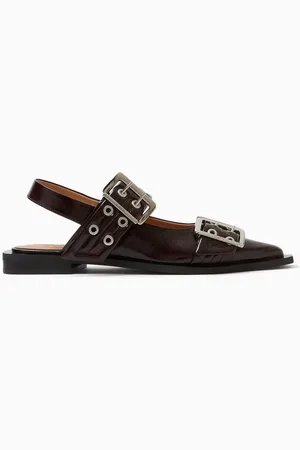 Ganni Feminine Buckle Ballerinas in Faux Leather