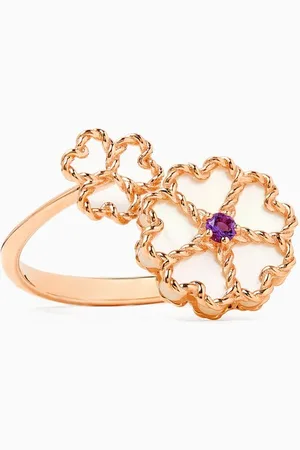 Damas Farfasha Petali del Mare Mother of Pearl & Amethyst Ring in 18kt