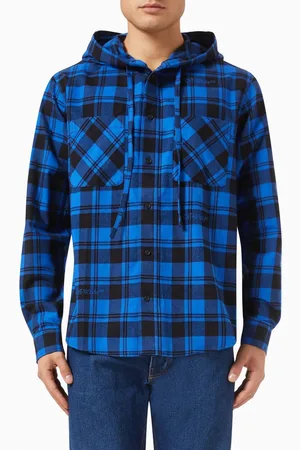 OFF-WHITE Check Hooded Flannel Shirt in Cotton