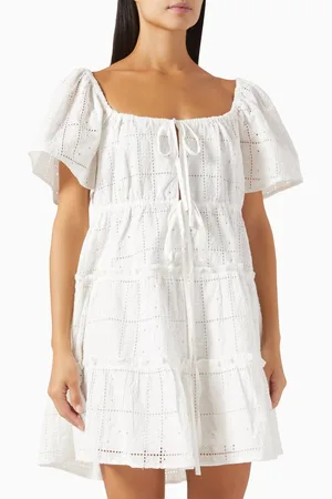 Ganni Broderie Anglaise Tiered Mini Dress in Organic Cotton