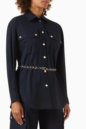 Maje Chain-belt Long shirt in Cotton Blend