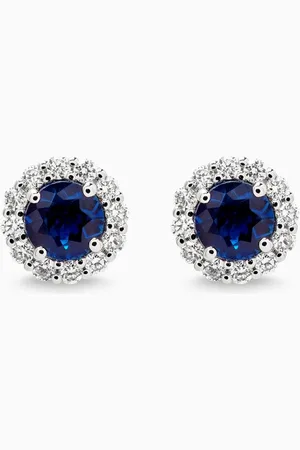 Fergus James Sapphire & Diamond Halo Stud Earrings in 18kt White Gold