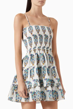 BOTEH Théonie Shirred Mini Dress in Cotton-voile