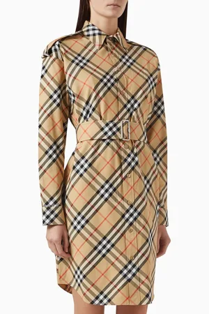 Burberry Check-print Belted Midi Dress in Cotton