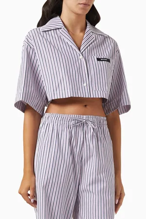 Palm Angels Striped Crop Shirt in Cotton