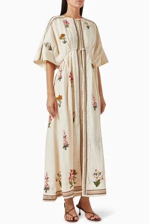 Agua by Agua Bendita Gesto Embroidered Kaftan in Linen