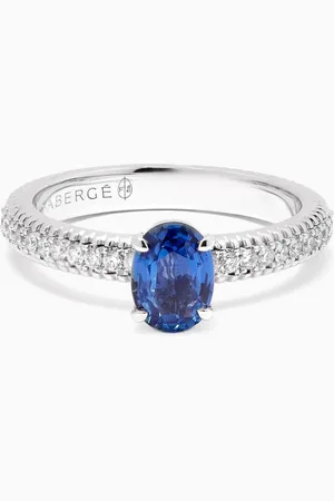 Faberge Colours of Love Sapphire & Diamond Fluted Ring in 18kt White Gold