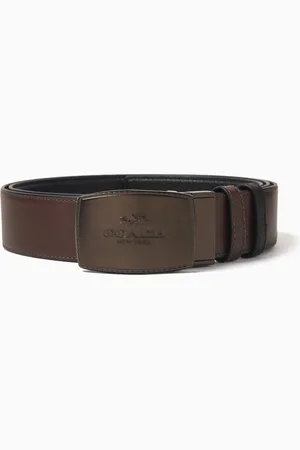Coach Stitched Plaque Buckle Reversible Belt in Leather