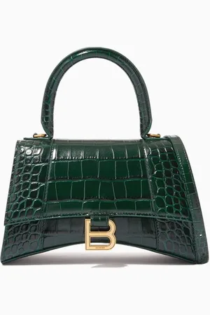 Balenciaga Hourglass Small Top Handle Bag in Shiny Crocodile Embossed Calfskin