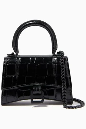 Balenciaga Hourglass Nano Top Handle Bag on Chain in Shiny Crocodile Embossed Calfskin