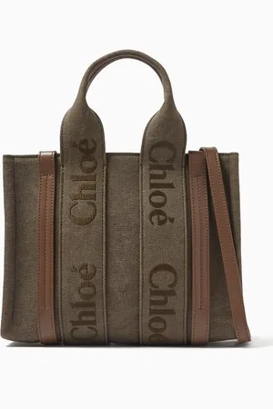 Chloé Small Woody Embroidered Tote Bag in Linen Canvas
