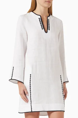Ancient Pyrgi Embroidered Mini Dress in Linen