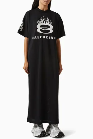 Balenciaga Burning Unity T-shirt Maxi Dress in Striped Mesh