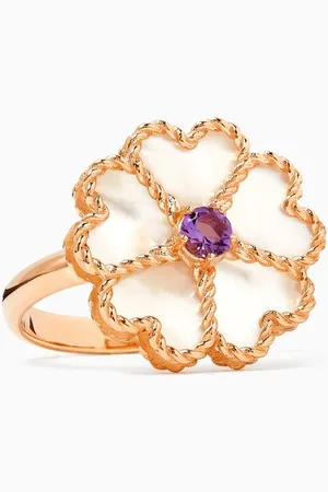 Damas Farfasha Petali del Mare Mother of Pearl & Amethyst Ring in 18kt