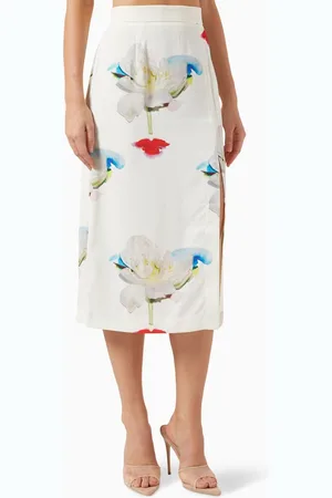 MARELLA Cedro Floral Midi Skirt in Satin