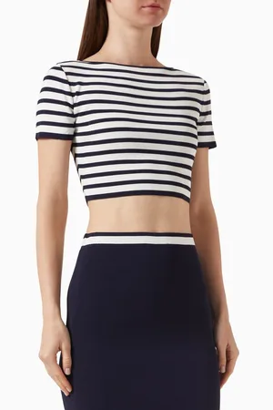 Staud Guard Striped Crop Top in Compact-knit