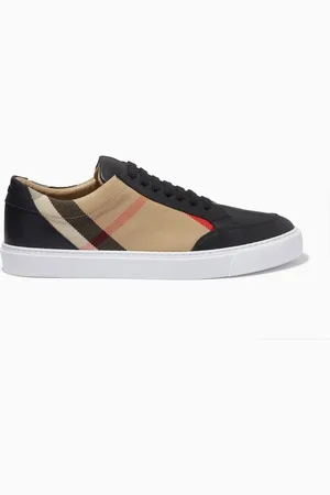 Burberry Salmond Check Top Sneakers in Grainy Leather