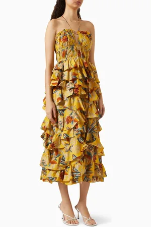 ULLA JOHNSON Josefine Ruffled Midi Dress in Cotton