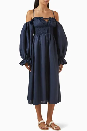 Sleeper Cancan Midi Dress in Linen