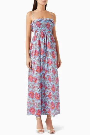 BOTEH Coquille Shirred Bodice Maxi Dress in Cotton-voile