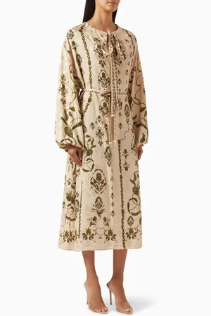Agua by Agua Bendita Zircon Relato Tie-neck Kaftan in Viscose Jacquard