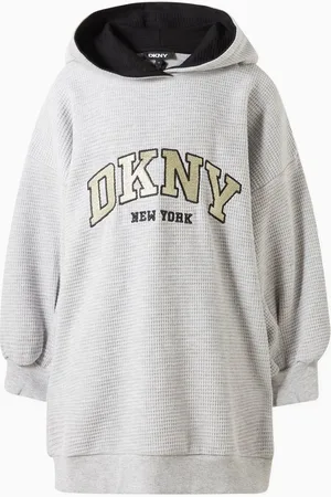 DKNY Logo Hoodie Dress in Waffle-knit