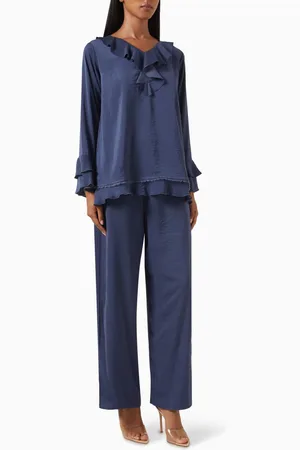 SH COLLECTION Ruffled-trim Top & Pants Set