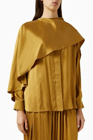 BAQA Flounce Long-sleeve Blouse in Silk Blend