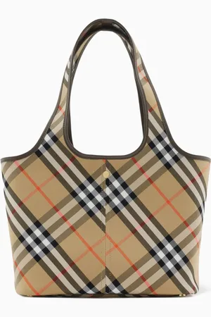 Burberry Small Check Tote Bag in Cotton Twill