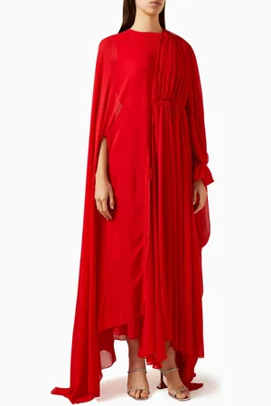 BAQA Pleated Long-sleeve Maxi Dress
