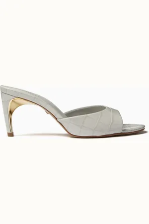 Schutz Curve 80 Mules in Croc-embossed Leather