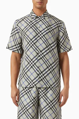 Burberry Check Oversized Shirt in Silk Poplin