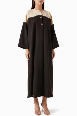 Beige Collection Two-tone Button-front Abaya