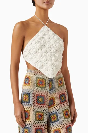 Agua Bendita Flower Harvest Halter Crochet Top in Cotton