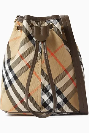Burberry Mini Check Bucket Bag in Cotton Twill