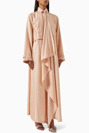 SHATHA ESSA Draped Panel Embroidered Shirt Maxi Dress