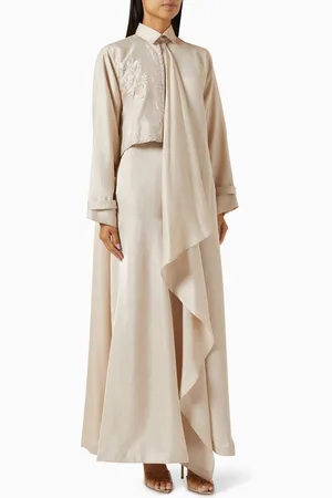 SHATHA ESSA Draped Panel Embroidered Shirt Maxi Dress