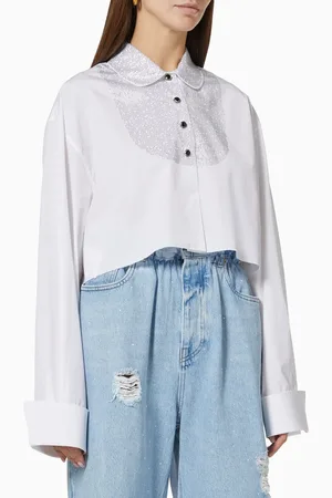 Miu Miu Embellished Cropped Shirt in Cotton Poplin