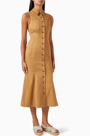 Matthew Bruch Seamed Vest Midi Dress in Cotton Twill