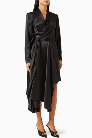 Balenciaga Draped Midi Dress in Silk Satin